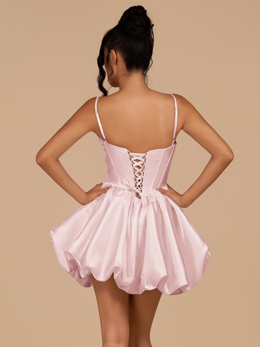 Nica | Pink - A Line Bubble hem Satin Corset Sweetheart Homecoming Dresses