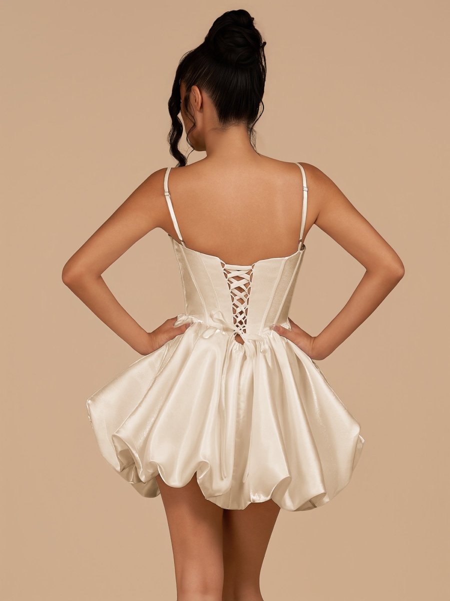Nica | Champagne - A Line Bubble hem Satin Corset Sweetheart Homecoming Dresses