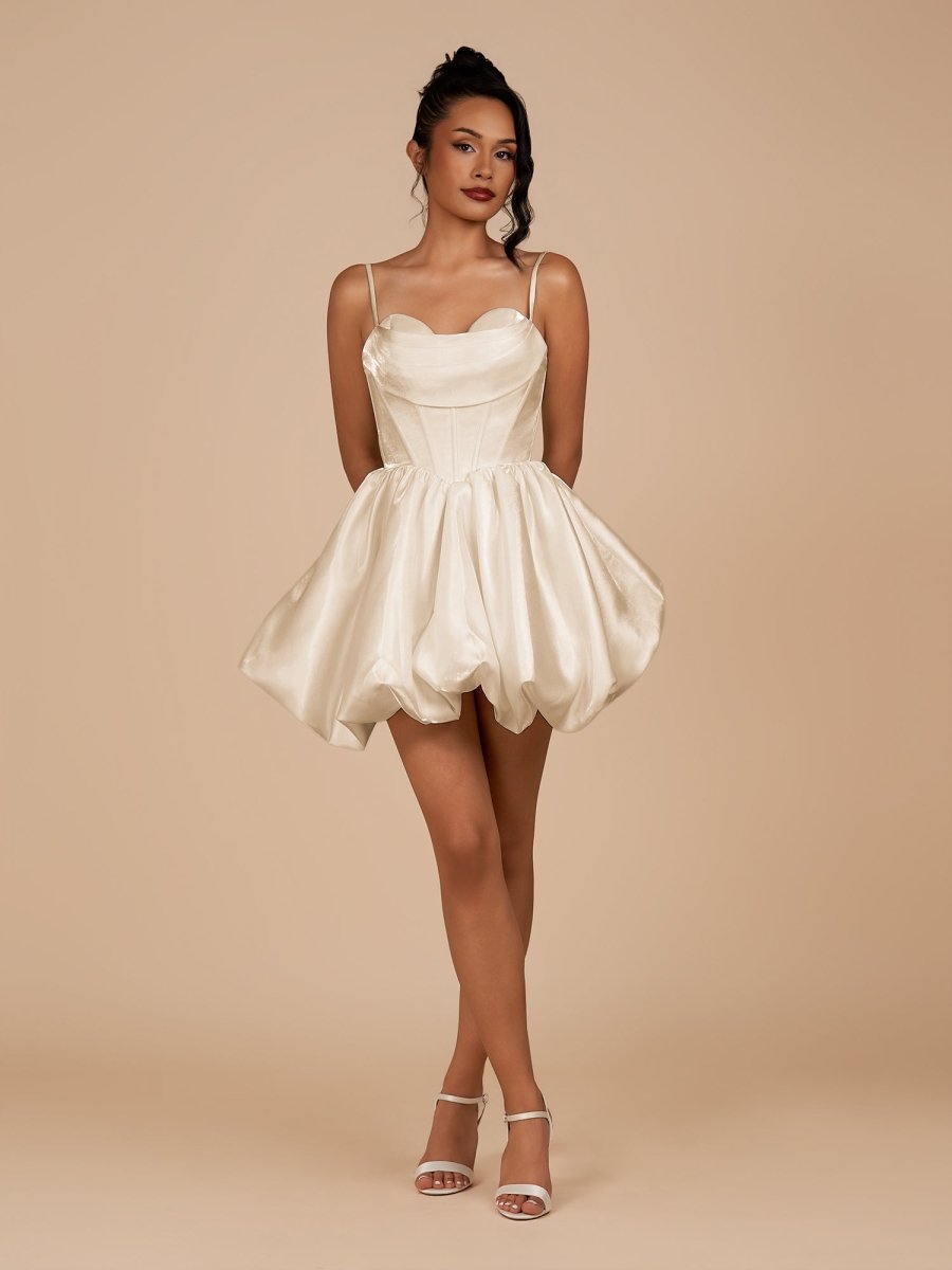 Nica | Champagne - A Line Bubble hem Satin Corset Sweetheart Homecoming Dresses