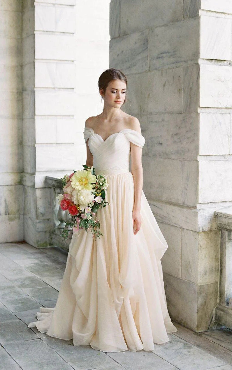 Off-The-Shoulder Drped Floor-Length Criss Cross Dress