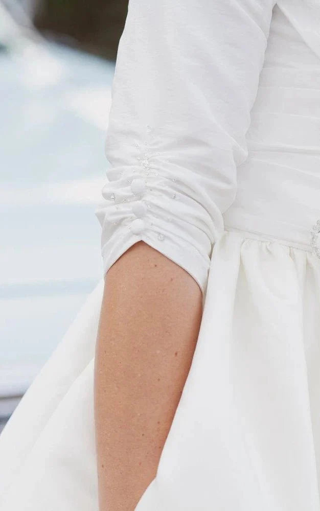 Knee Length Wedding Dress With 3/4 Sleeves