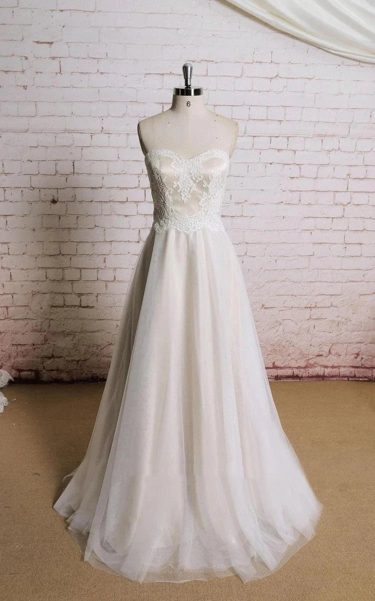 Sweetheart A-Line Tulle Lace Appliques Sleeveless Wedding Dress