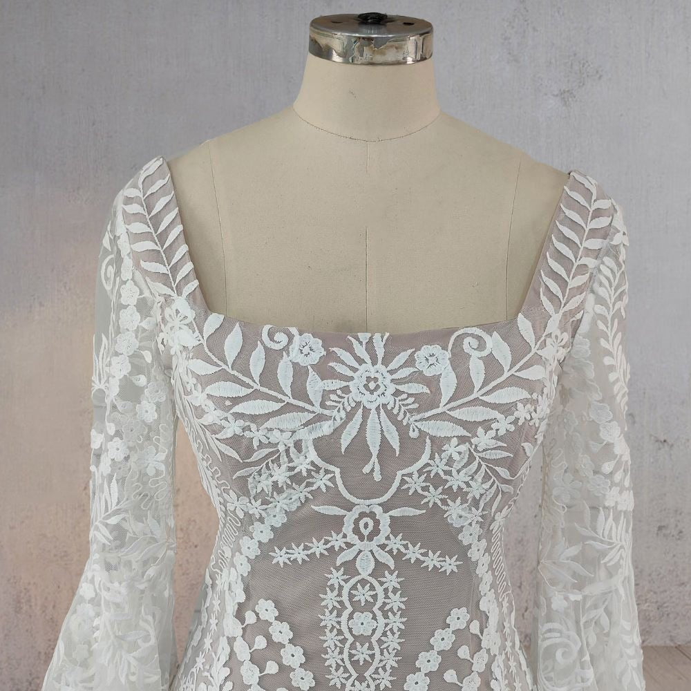 White Mermaid Enchantment Flower Prints Wedding Dress