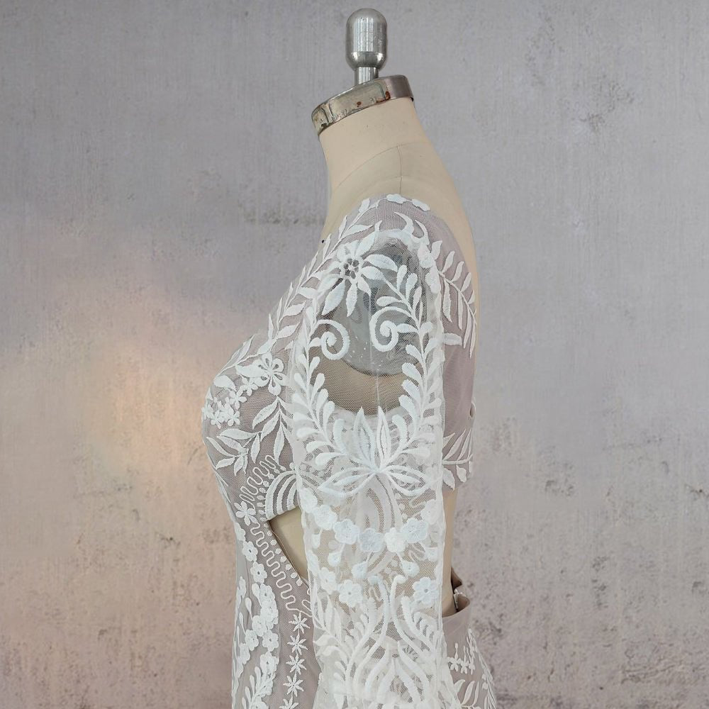 White Mermaid Enchantment Flower Prints Wedding Dress